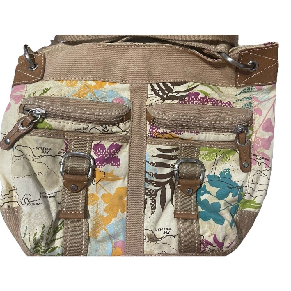 Fossil Modern Vintage Canvas Caribbean Print Purse Magnetic Closure Shoulder Bag